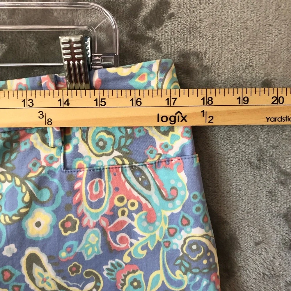 Talbots Paisley Cropped Chino Women Pants Size 14 Pastel Colors Split-Hem